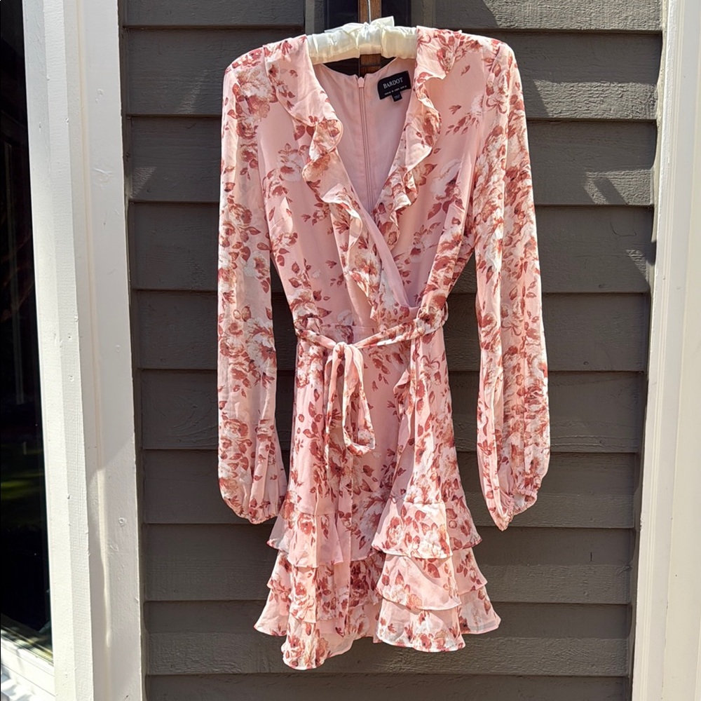 Floral Pink Ruffle Dress, size 6 by Bardot worn once